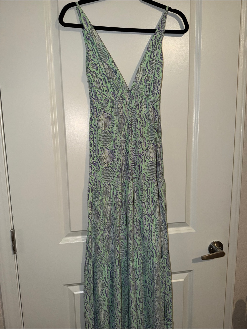 Maaji Green and Lavender Snake-Print Plunge Maxi Dress